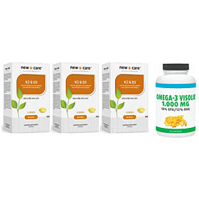 New Care Vitamine K2 & D3 trio-pak 3x 60 capsules met gratis Gezonderwinkelen Visolie 1.000mg 120 capsules