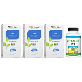 New Care Zink 90 tabletten 3-pak + gratis Gezonderwinkelen Vitamine D 75mcg 200 capsules t.w.v. 29,95