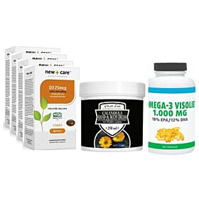 New Care Vitamine D3 25mcg 4-pak 4x 100 capsules met gratis Health Food Calendule Hand- & Bodycreme & Gezonderwinkelen Visolie 120 capsules