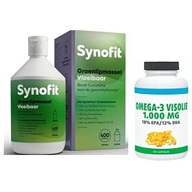 Synofit Groenlipmossel Vloeibaar 400ml &  Gratis pot Gezonderwinkelen Visolie 120 capsules