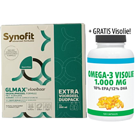 Synofit Groenlipmossel Vloeibaar duo 2x 200ml (= 400ml) &  Gratis Gezonderwinkelen Visolie 120 capsules