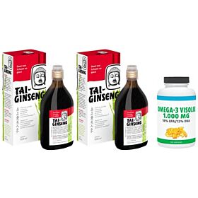 Tai Ginseng Ginseng-Elixer duo-pak 2x 500ml met gratis pot Gezonderwinkelen Visolie 120 capsules