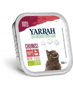 Yarrah Biologisch kattenvoer chunks met kip en rund 100g