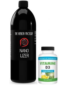 The Health Factory Nano IJzer / Colloidaal IJzer 1000ml & Gratis Gezonderwinkelen Vitamine D3 75mcg 200 capsules