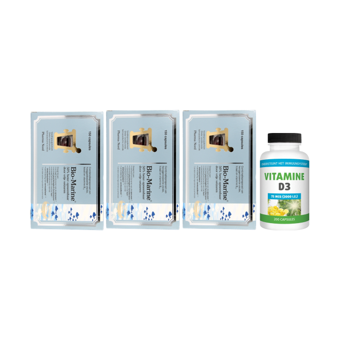 Pharma Nord BIo Marine Visolie 3-pk 3x 150 capsules & gratis Gezonderwinkelen D3 75mg 200 capsules :: Gezonderwinkelen.nl
