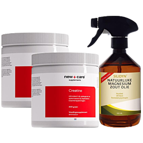 New Care Creatine Monohydraat 300 gram Duo-Pak & Gratis Silidyn Natuurlijke Magnesium Zout Olie Triggerspray 500ml