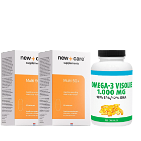 New Care Multi 50+ duo-pak 2x 60 tabletten met gratis Gezonderwinkelen Visolie 120 capsules