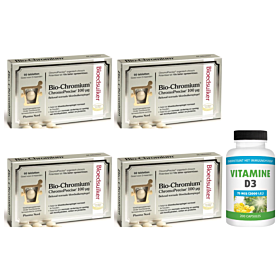 Pharma Nord Bio-Chromium Bloedsuiker 4-pak 4x 60 tabletten & gratis Gezonderwinkelen Vitamine D3 75mcg 200 capsules
