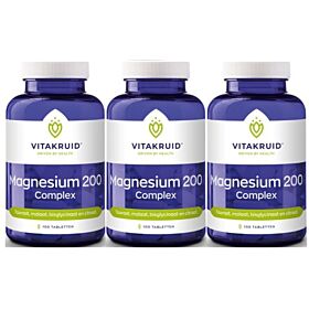 Vitakruid Magnesium 200 Complex (Tauraat, malaat, bisglycinaat en citraat)  Trio-pak  3x 90 tabletten